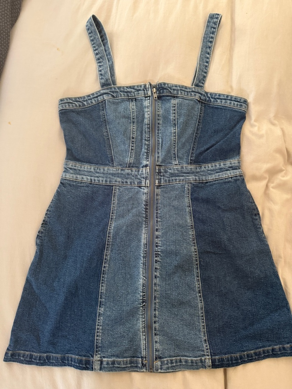 Denim Zip-Front Mini Dress - Blue Two-Tone